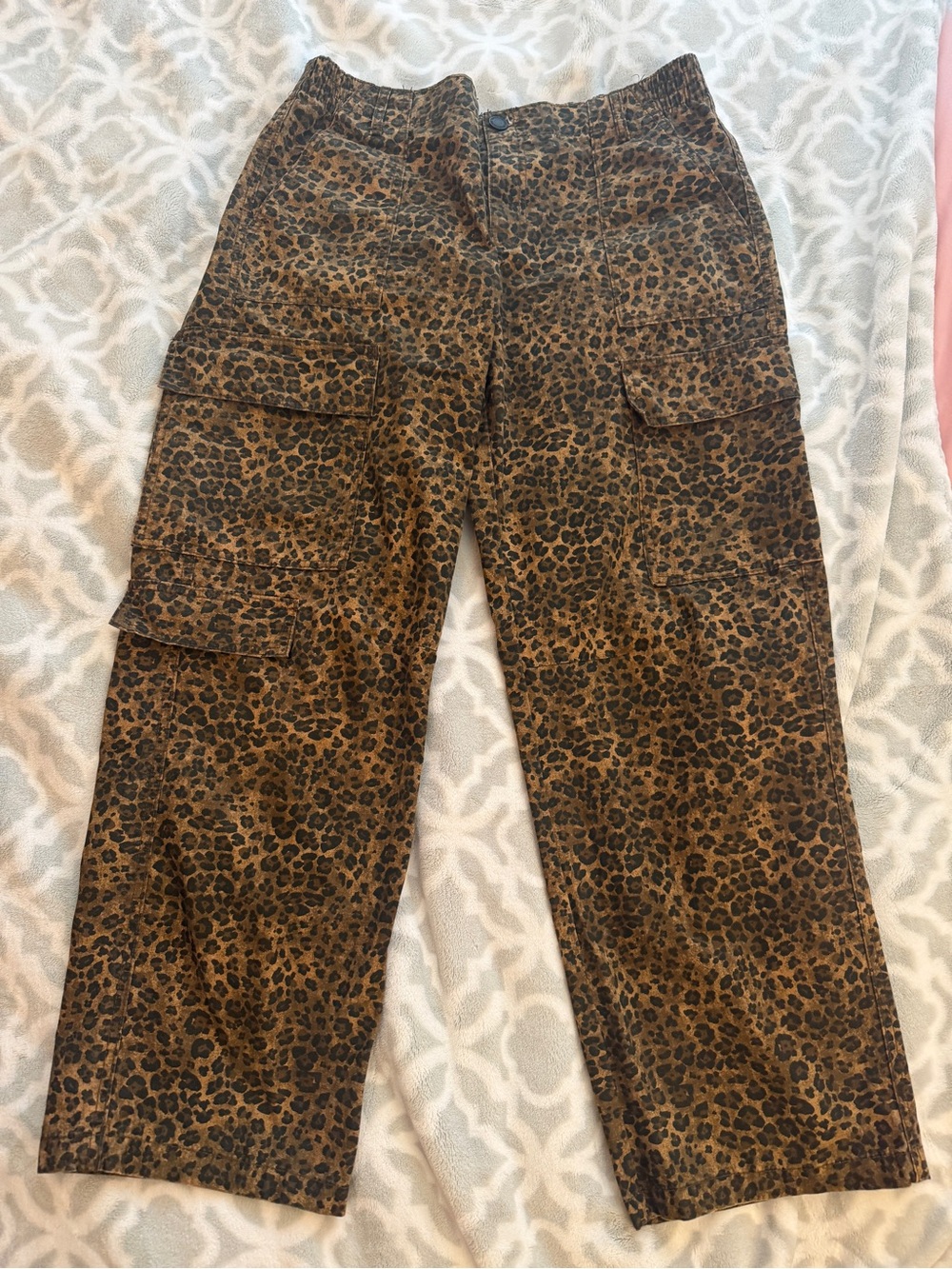 Leopard Print Cargo Pants - Brown Medium